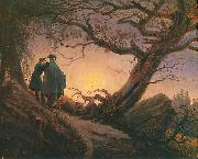 Zwei Manner in Betrachtung des Mondes Caspar David Friedrich